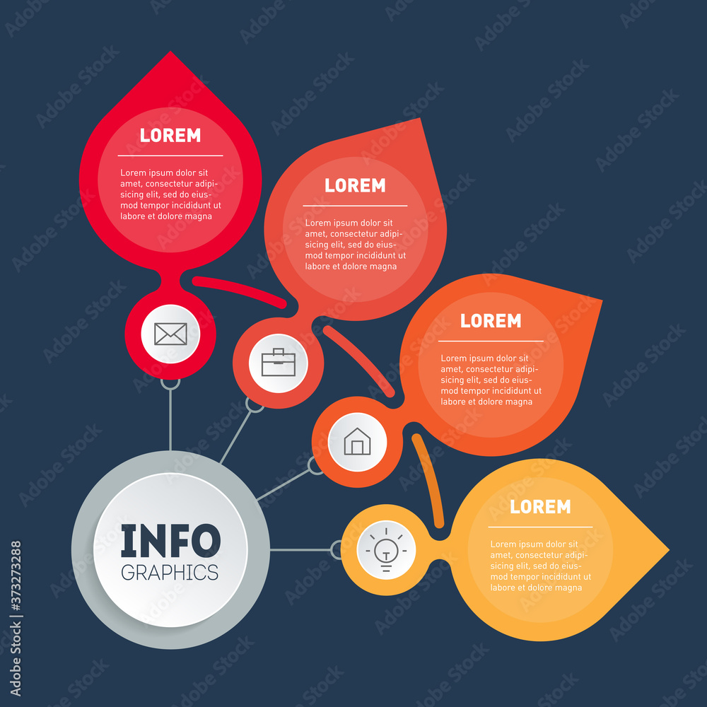 Infographic of technology or education process with four steps. Brochure design template. Business presentation concept with 4 options.