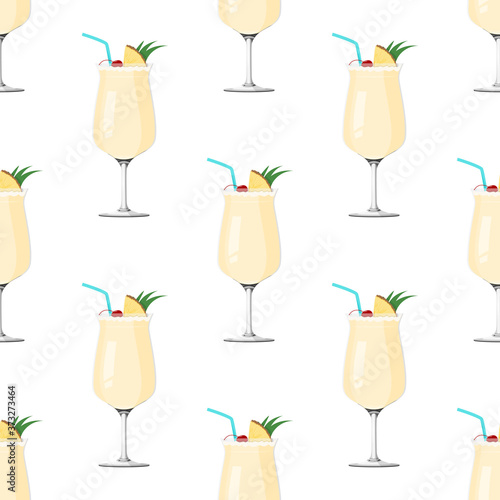 Tropical drink Pina Colada. Alcohol drink seamless pattern.