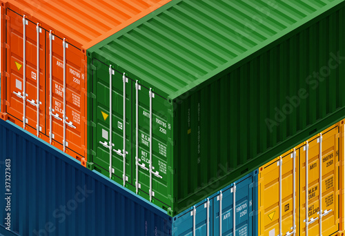 3D Isometric shipping cargo four container with closed doors. Large metal containers for transportation. Delivery of cargo shipping. 3D illustration