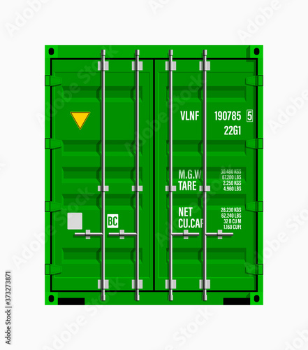 Flat side door view shipping cargo 20 foot container delivery. Large metal 20 ft containers for transportation. Delivery of cargo shipping. illustration