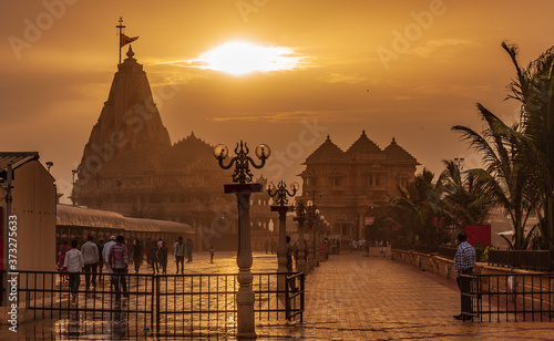 Somnath, Gujarat, India : Temple of Lord Shiva in Somnath, Gujarat with local pilgrims.