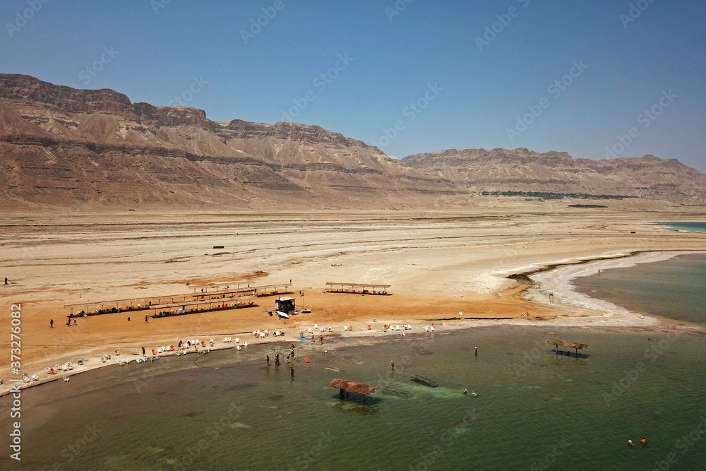 Aerial of Ein Gedi Baths, Dead Sea, Israel Aerial of Ein Gedi Baths, Dead Sea, Israel