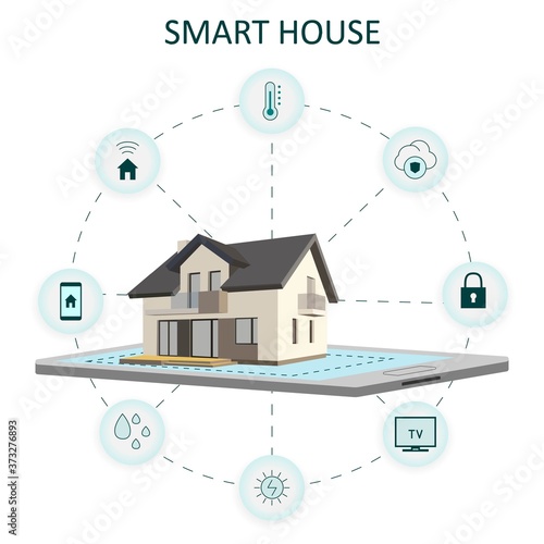 Smart house, comfort and safety, isometric vector illustration