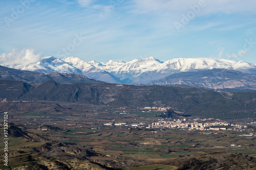 Pyrenees landscape in Spain, with snow and no snow