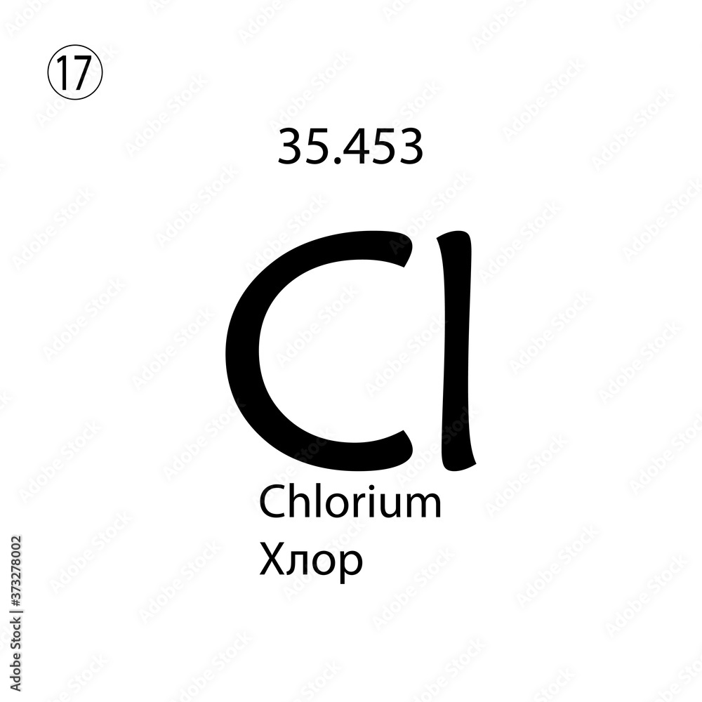 Chlorium chemical element. The inscription in Russian and English is  Chlorium. vector illustrator eps ten Stock Vector | Adobe Stock