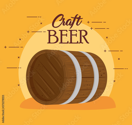 wooden barrel of beer craft, on yellow background vector illustration design