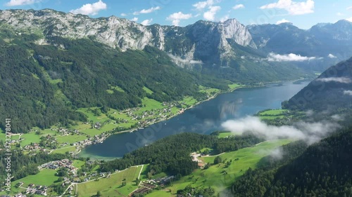 Lake Grundlsee with morning clouds at sunrise, Ausseerland, Salzkammergut, Austria
