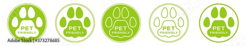 Pet logo icon. Pet footprint in a circle. Pet frendly. Pets allowed. Information label. Vector illustration.
