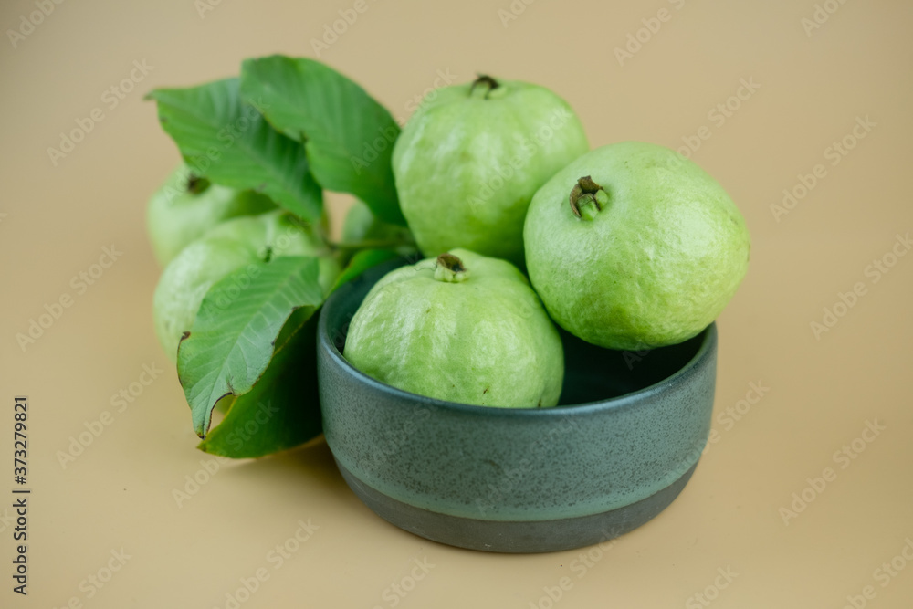 Guava with leaf. Fruit with sweet flavor. Guava with leaf. Fruit with sweet flavor.
