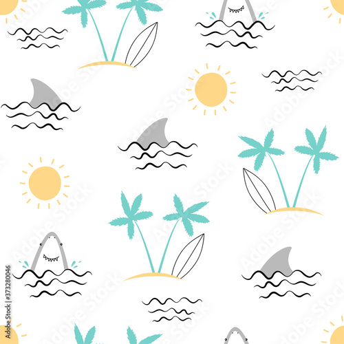 Hand drawing sea icons seamless print design. Vector illustration design for fashion fabrics, textile graphics, prints.