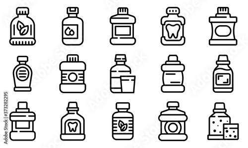 Mouthwash icons set. Outline set of mouthwash vector icons for web design isolated on white background