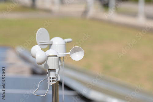 Anemometer is a device used for measuring the speed of wind, and is also a common weather station instrument.