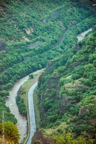 aerial view of the road to the mountains