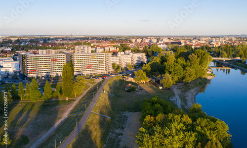 Collage building in the city river