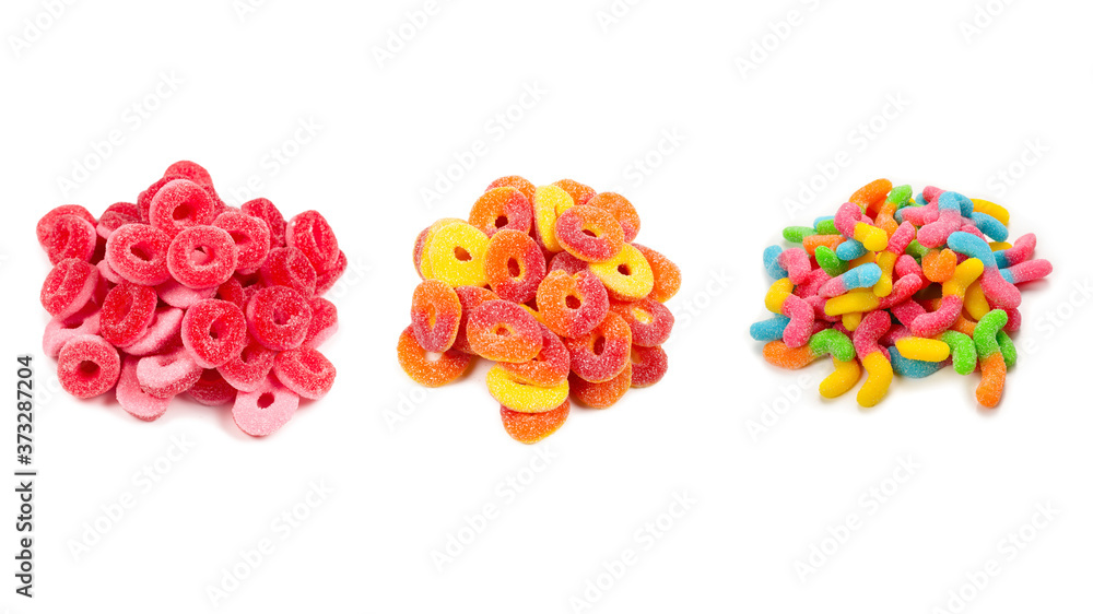 Jelly rings isolated on white background. Pink rings. Jelly rings isolated on white background. Pink rings.