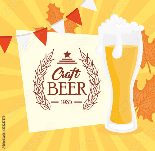 beer craft in glass in garlands hanging vector illustration design