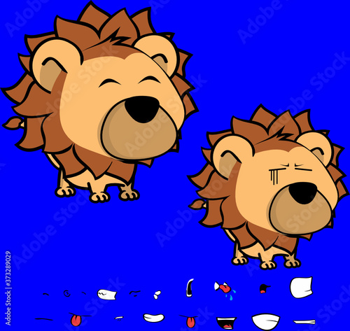 cute big head baby lion cartoon expressions collection set in vector