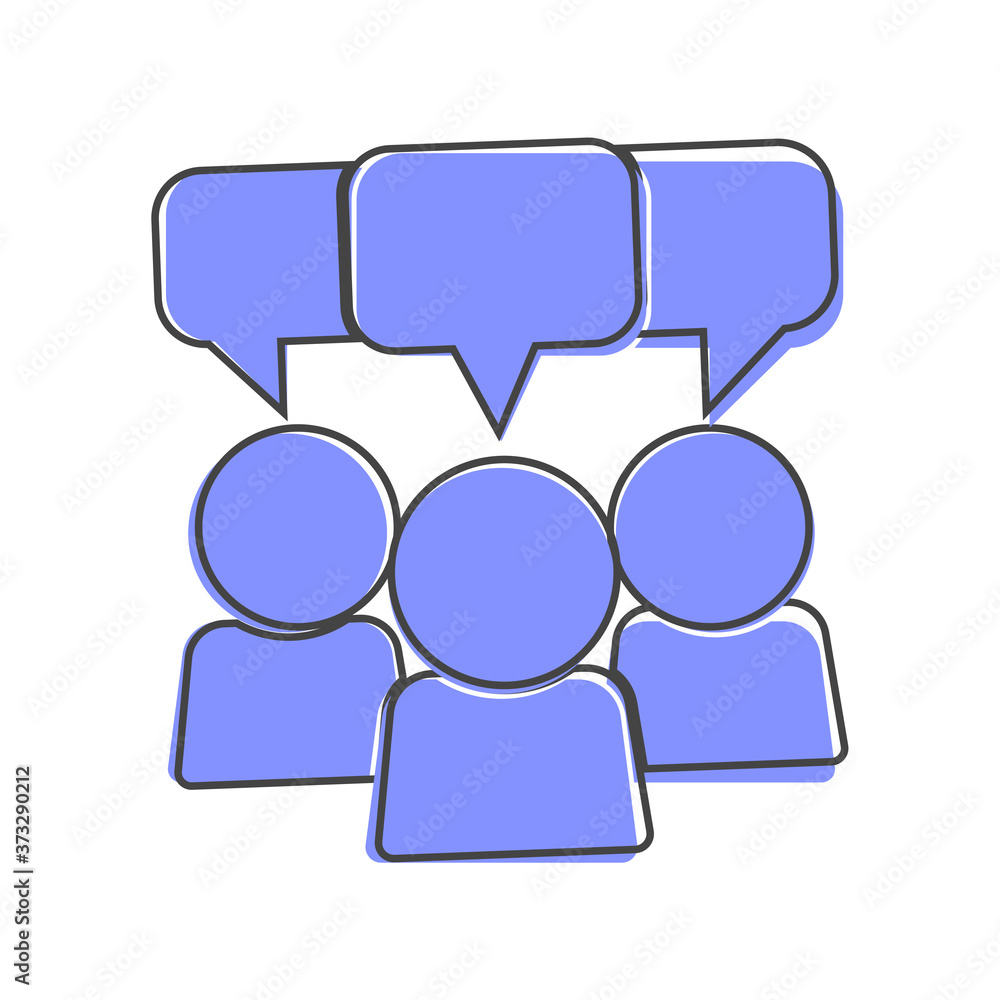 Vector user chat icon. Symbol of interaction of people with a cloud of thoughts cartoon style on white isolated background. Vector user chat icon. Symbol of interaction of people with a cloud of thoughts cartoon style on white isolated background.