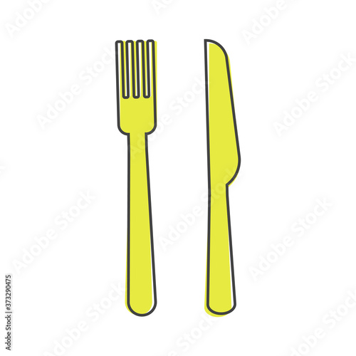 Fork and knife vector icon. Symbol eat cartoon style on white isolated background.