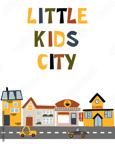 poster with little kids city - vector illustration, eps