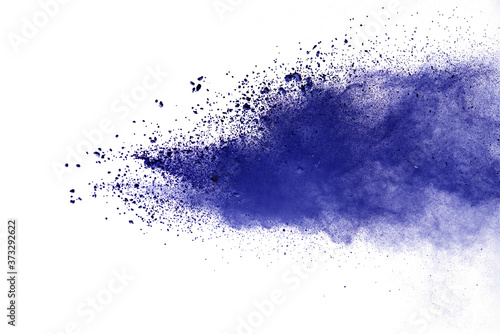 Blue powder particle splash isolated on white background