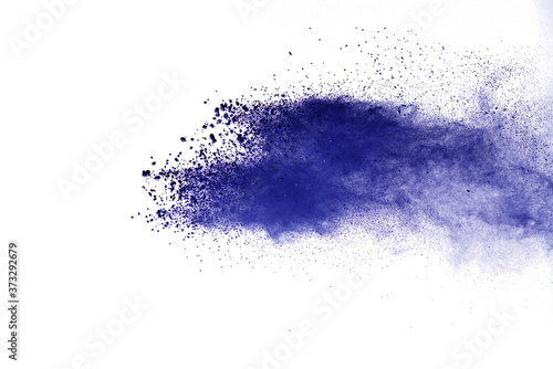 Blue powder particle splash isolated on white background