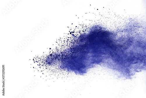 Blue powder particle splash isolated on white background