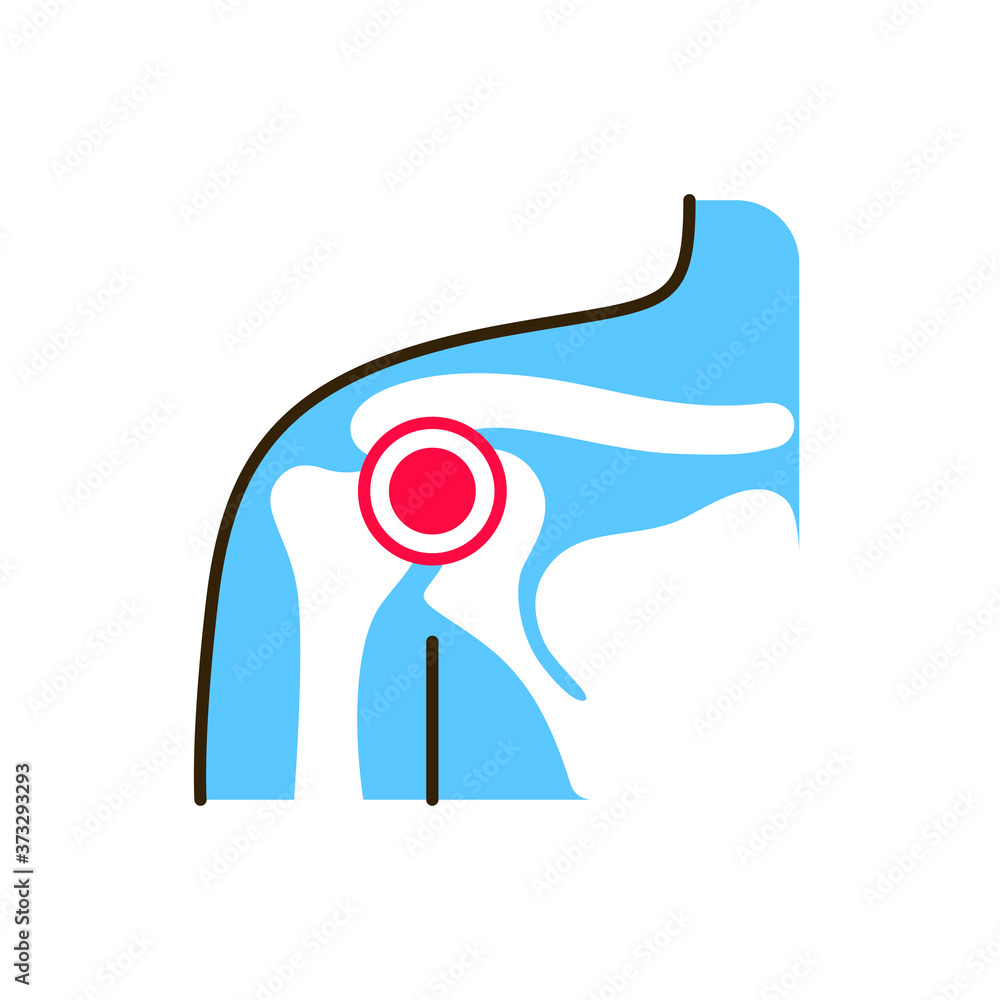 Obraz premium Shoulder arthritis line color icon. Inflammation joint. Sign for web page, mobile app, button, logo. Editable stroke.