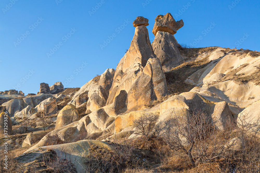 Extreme terrain of Cappadocia with volcanic rock formations, Turkey
