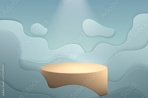 Podium with blue simple shape sky background