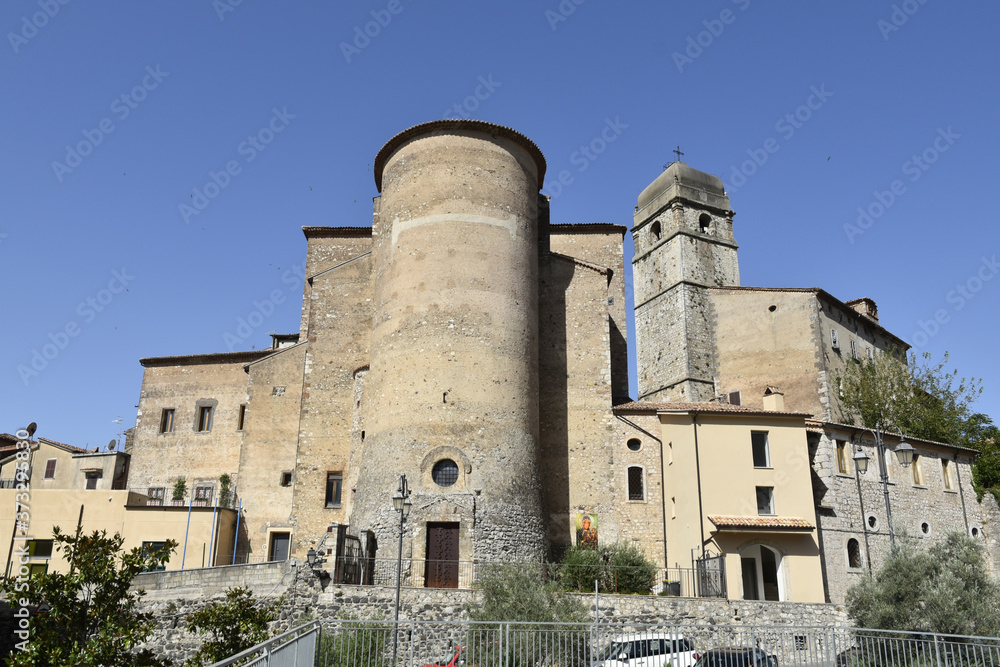 Panoramic view of Giuliano di Roma, a medieval village in the mountains of the lazio region.