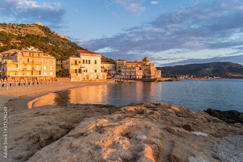 Scenic Beach of Marina Piccola at Sunset in Santa Maria di Castellabate, Cilento Coast, Campania, Italy