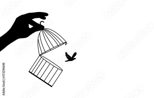 Dream Bird Flying Away, bird flying out of cage, bird released from cage, freedom concept. hope concept vector art.