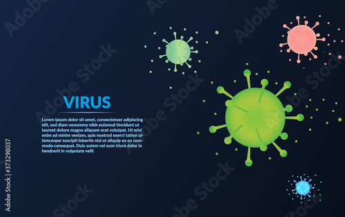 Virus. Abstract vector with blue background. Computer viruses, allergic bacteria, health care, microbiological concepts. Disease germs, pathogenic organisms, micro virological infections
