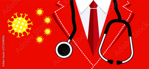 Stop coronavirus epidemic, bacteria cell. ( Covid-19 2019-nCoV, Covid-2019 ) Corona virus in China, Wuhan lockdown. Stay at home, stay safe. Social distancing Face mask. Self quarantine concept.