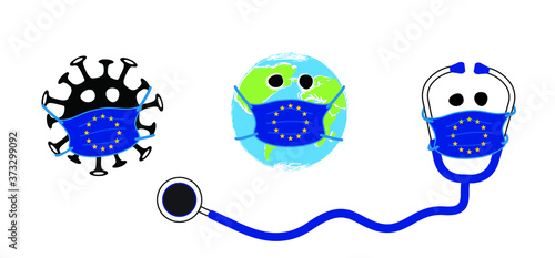 Stop coronavirus epidemic, bacteria cell. ( Covid-19 2019-nCoV, Covid-2019 ) Corona virus in China, Wuhan lockdown. Stay at home, stay safe. Social distancing Face mask. Self quarantine concept.