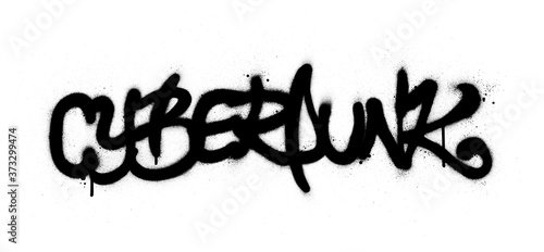 graffiti cyberpunk word sprayed in black over white