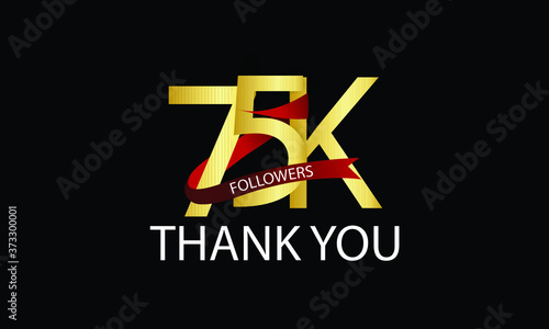 75K, 75.000 Followers Thank You anniversary Red logo with Tosca ribbon. For Social Medias - Vector
