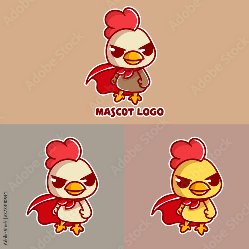 set of cute chicken super hero mascot logo with optional apprearance. premium kawaii vector