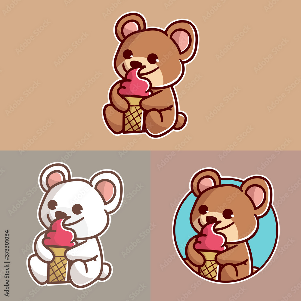 Obraz premium set of cute ice cream bear mascot logo with optional apprearance. premium kawaii vector