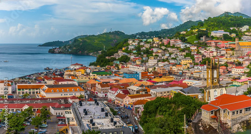 A view over St Georges from the Fort above the town in Grenada photo