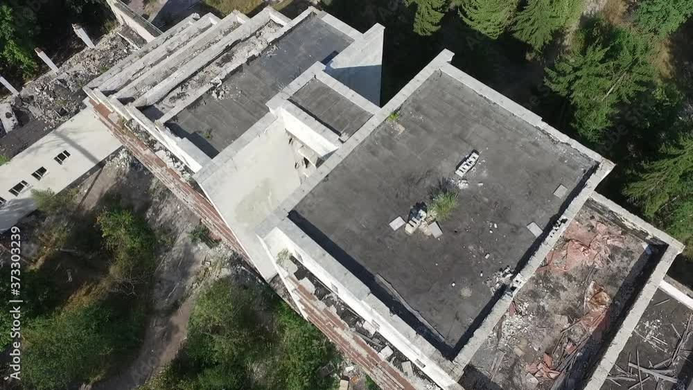 The destruction of the remnants of communism (drone image).Totally marauded and vandalised by ukrainian patriots after Revolution Dignity in 2014 kids summer camp. Kiev region. Ukraine The destruction of the remnants of communism (drone image).Totally marauded and vandalised by ukrainian patriots after Revolution Dignity in 2014 kids summer camp. Kiev region. Ukraine