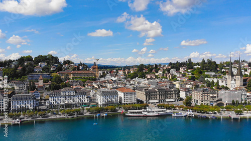 City of Lucerne in Switzerland on a sunny day - aerial view - travel photography © 4kclips