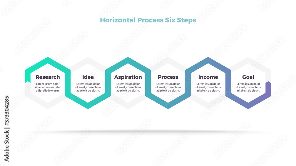 Business infographic. Timeline with 6 steps, options, hexagons. Vector template.