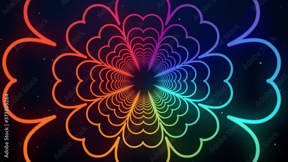 Glowing Gradient Neon Light Blooming Flower Lines Tunnel With Glitter Sparkle Dust Seamless Loop Animation Glowing Gradient Neon Light Blooming Flower Lines Tunnel With Glitter Sparkle Dust Seamless Loop Animation