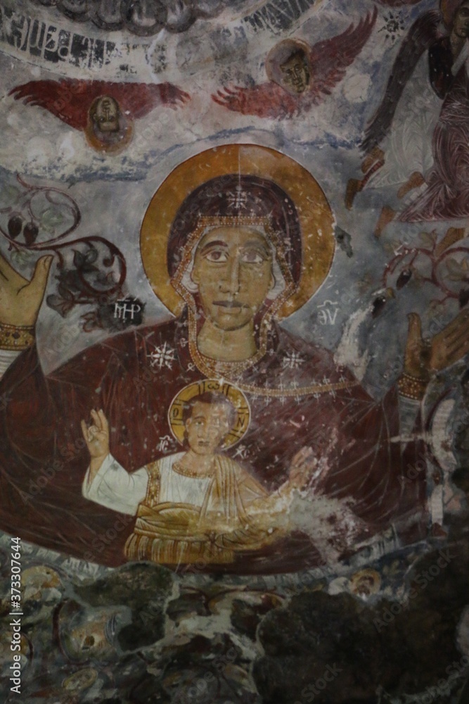 Obraz premium Old wall drawings inside Sumela Monastery / Trabzon-Macka TURKEY- ,July 2020.