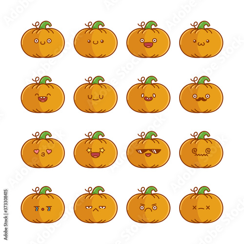 set of fun cute pumpkin icon cartoons