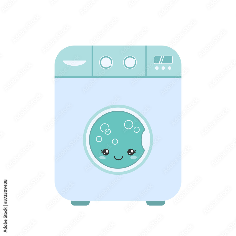 Washing machine in kawaii style isolated on white background Washing machine in kawaii style isolated on white background