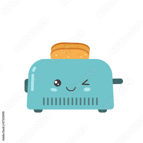 Kitchen toaster in kawaii style isolated on white background