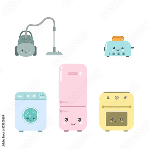 Set of appliances in kawaii style